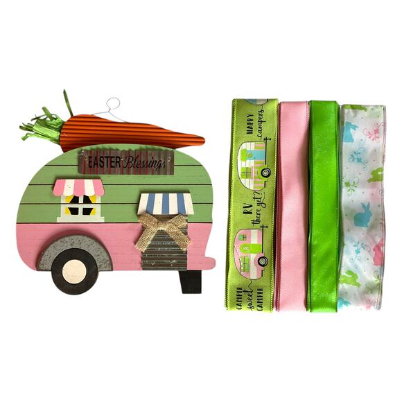 DIY Easter Camper Trailer Wreath Making Kit, RV Spring Sign Ribbon Bundle Set - Picture 1 of 6